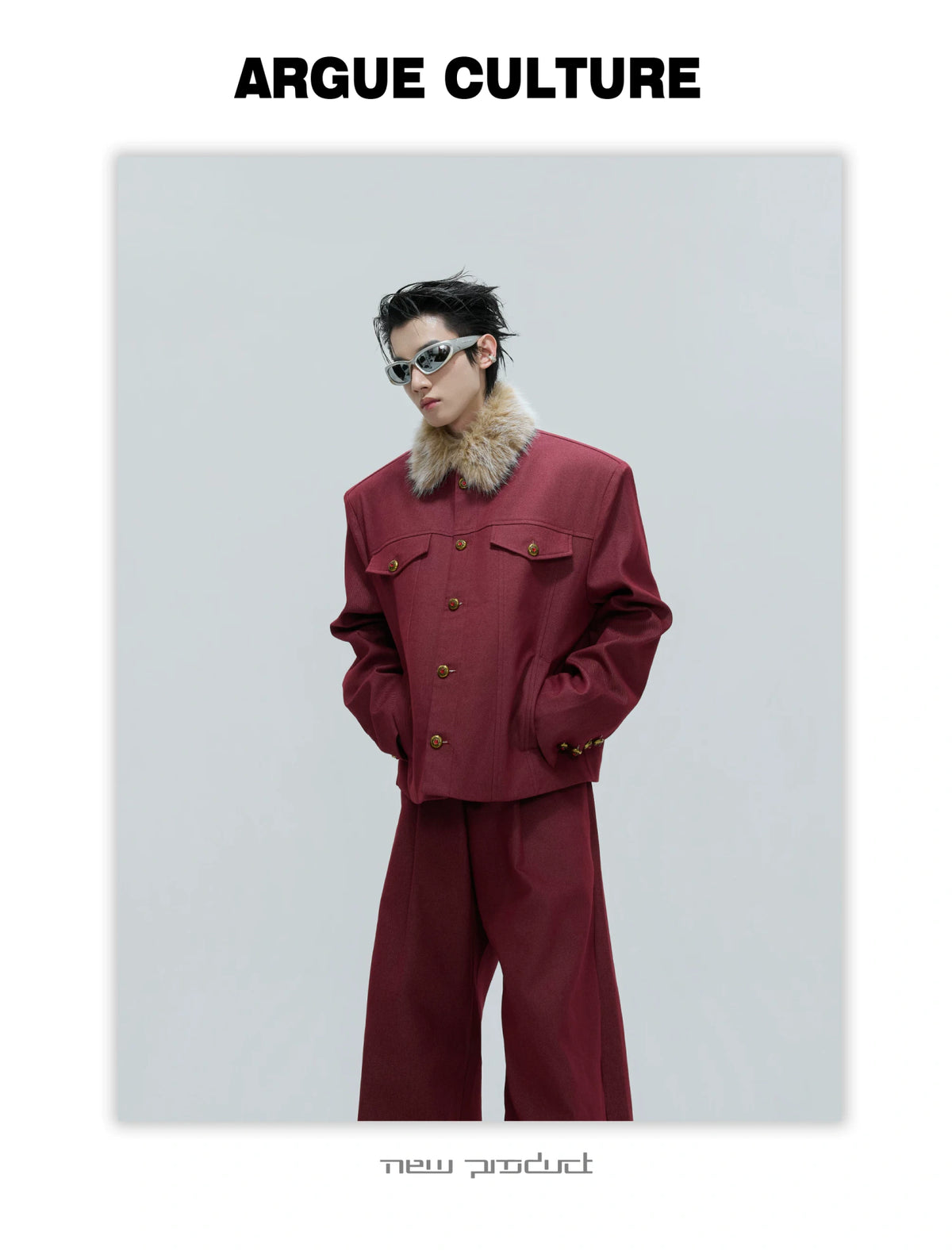 Cropped Stand-Collar Cotton-Wool Jacket Set - description image 7