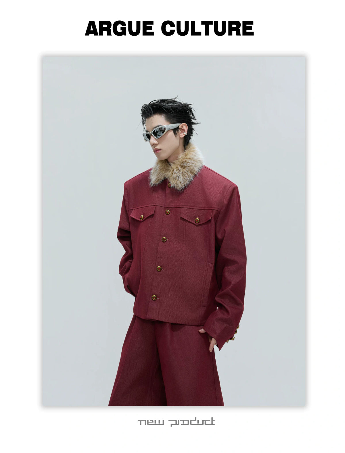 Cropped Stand-Collar Cotton-Wool Jacket Set - description image 8