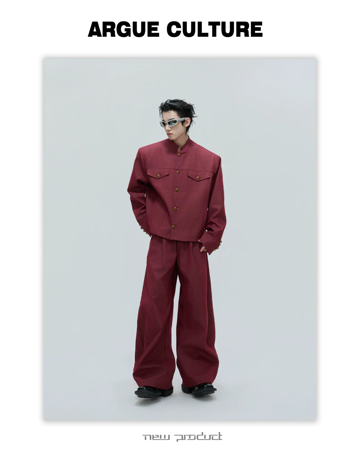 Cropped Stand-Collar Cotton-Wool Jacket Set - description image 10
