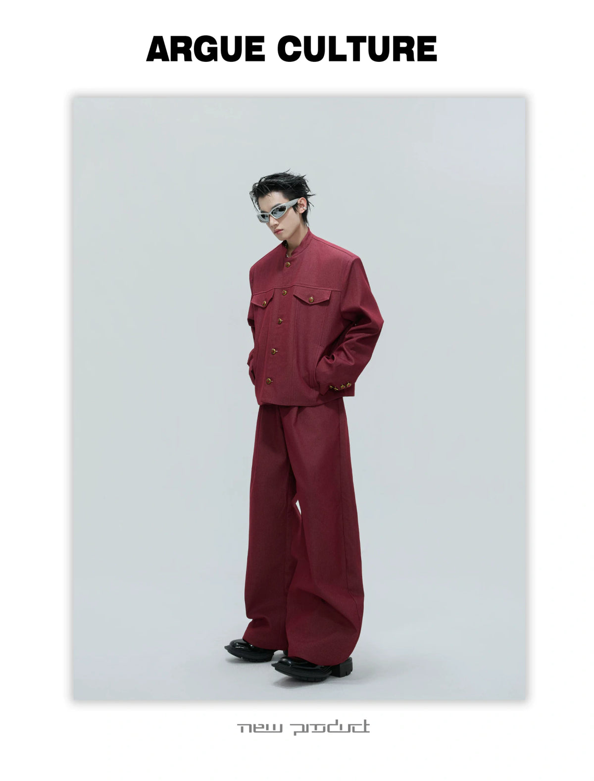 Cropped Stand-Collar Cotton-Wool Jacket Set - description image 11