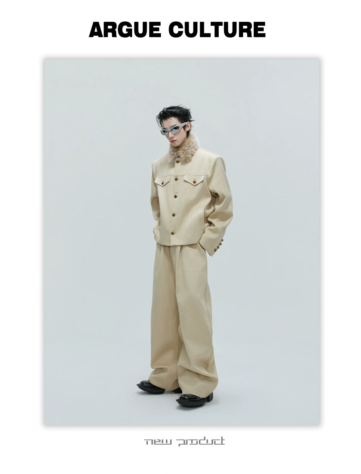 Cropped Stand-Collar Cotton-Wool Jacket Set - description image 12