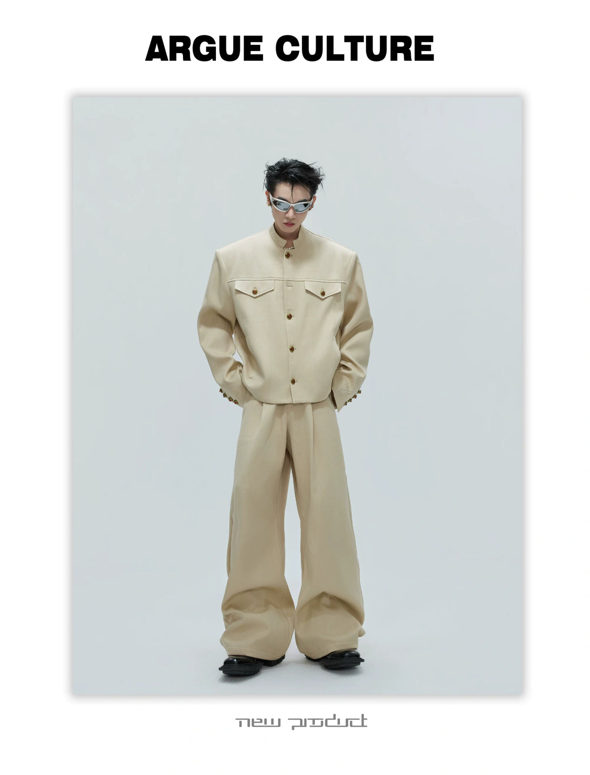 Cropped Stand-Collar Cotton-Wool Jacket Set - description image 14