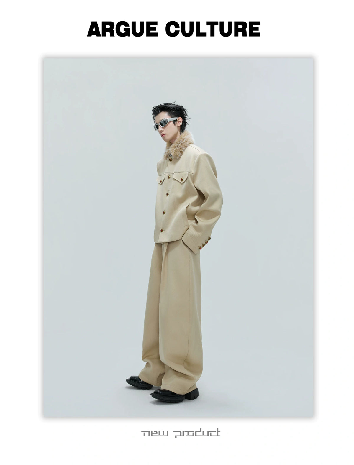 Cropped Stand-Collar Cotton-Wool Jacket Set - description image 15