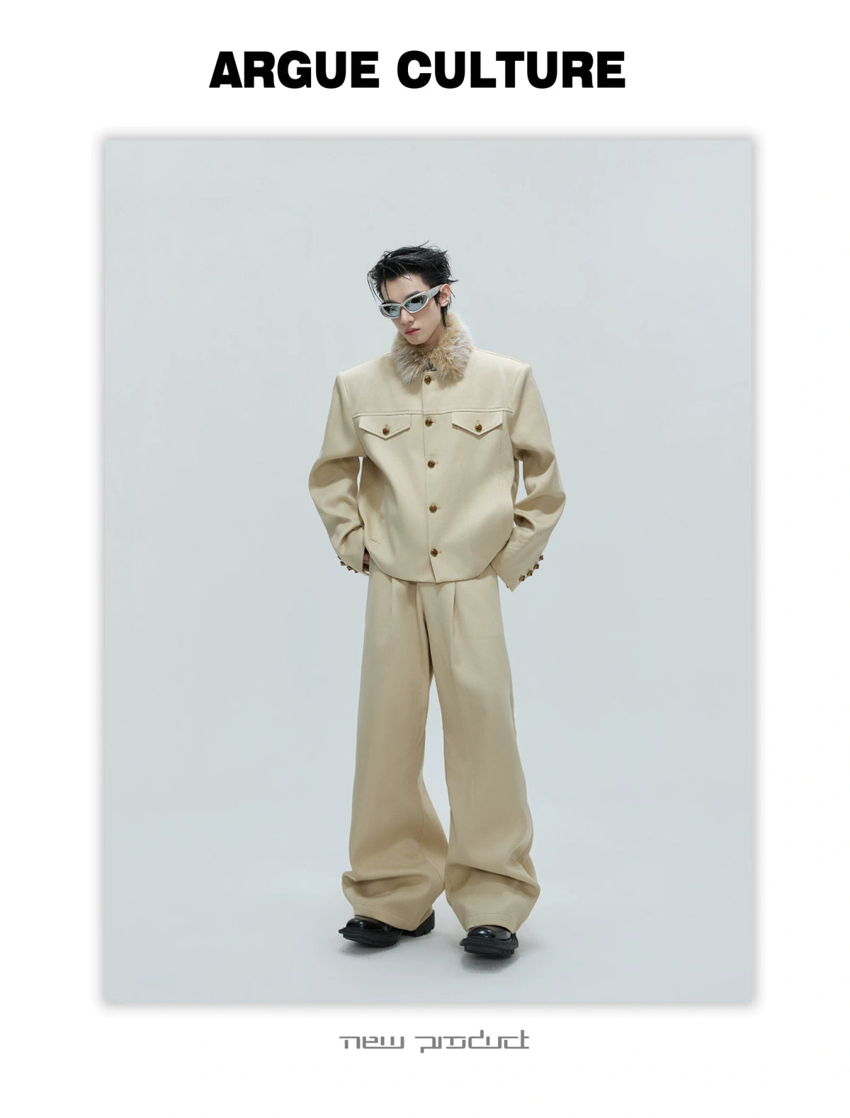 Cropped Stand-Collar Cotton-Wool Jacket Set - description image 16
