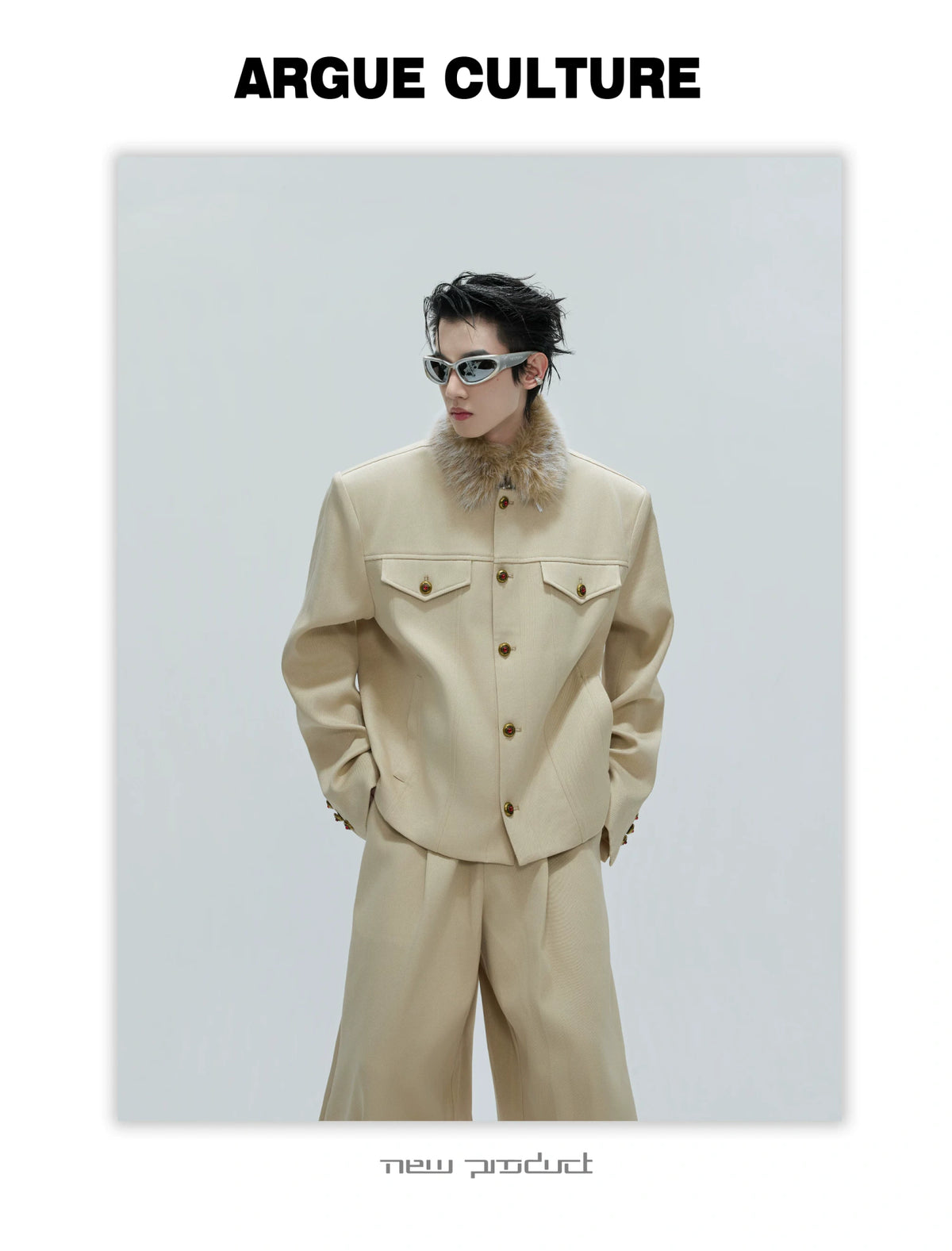 Cropped Stand-Collar Cotton-Wool Jacket Set - description image 18
