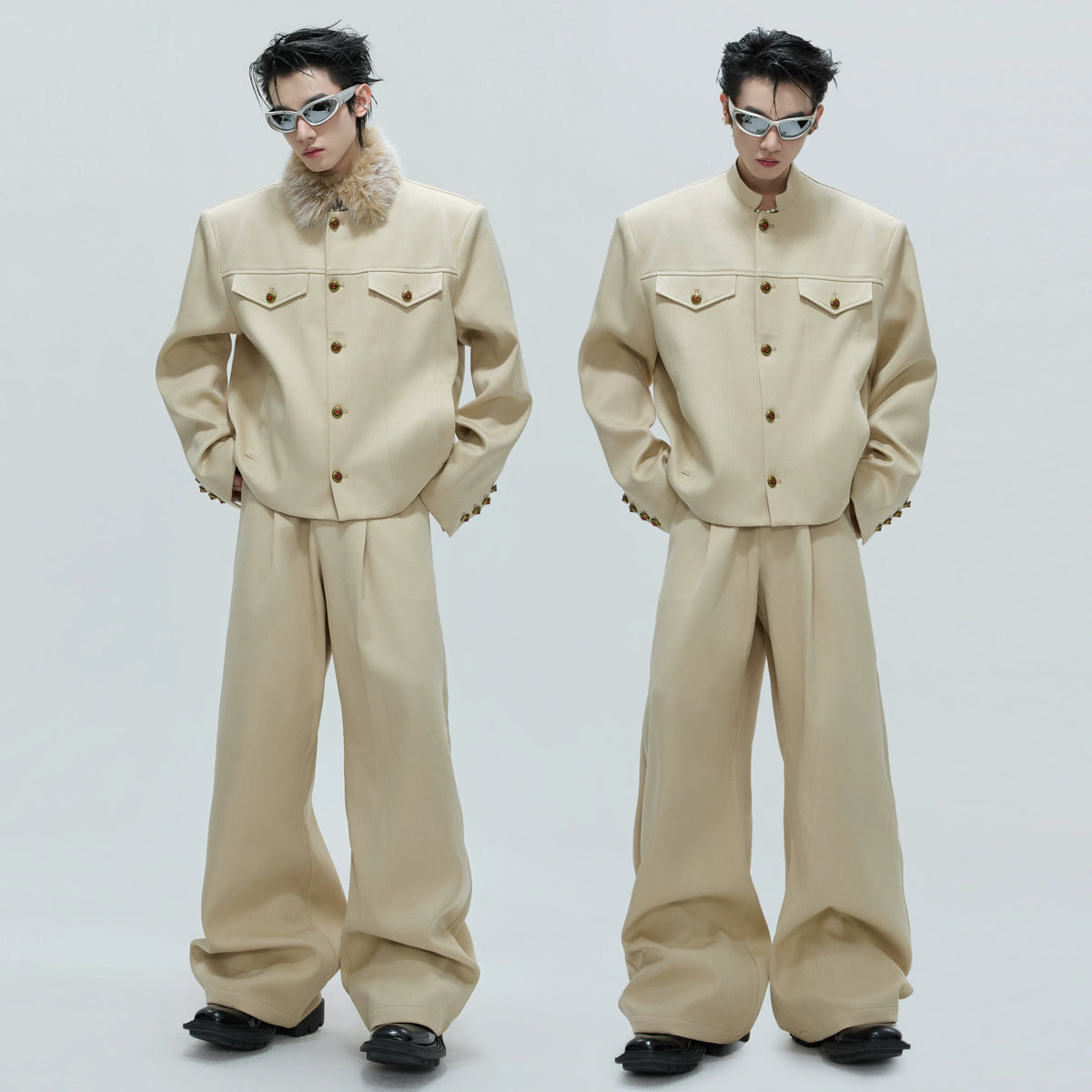 Cropped Stand-Collar Cotton-Wool Jacket Set - main image 1