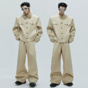 Cropped Stand-Collar Cotton-Wool Jacket Set - main image 1
