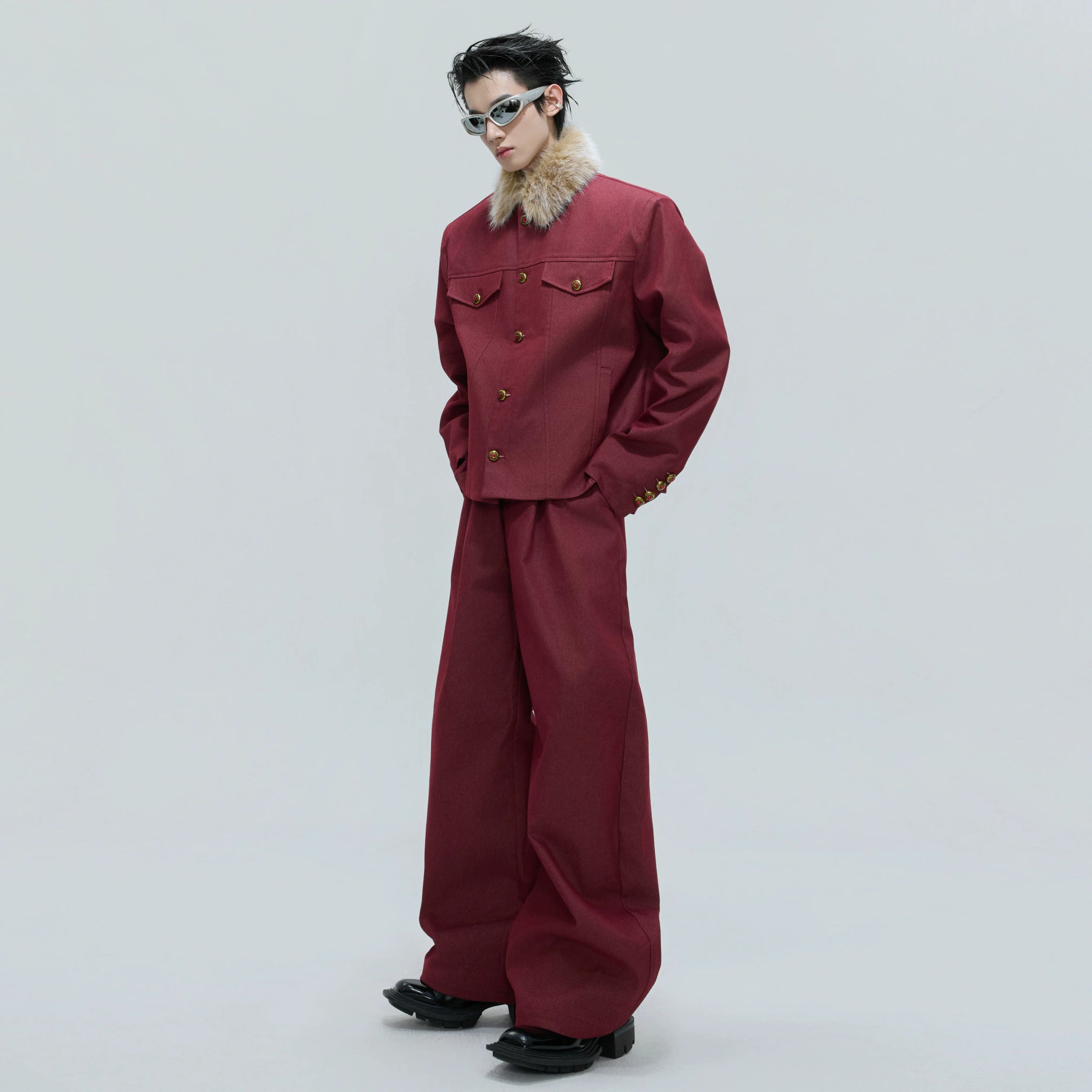 Cropped Stand-Collar Cotton-Wool Jacket Set - main image 2