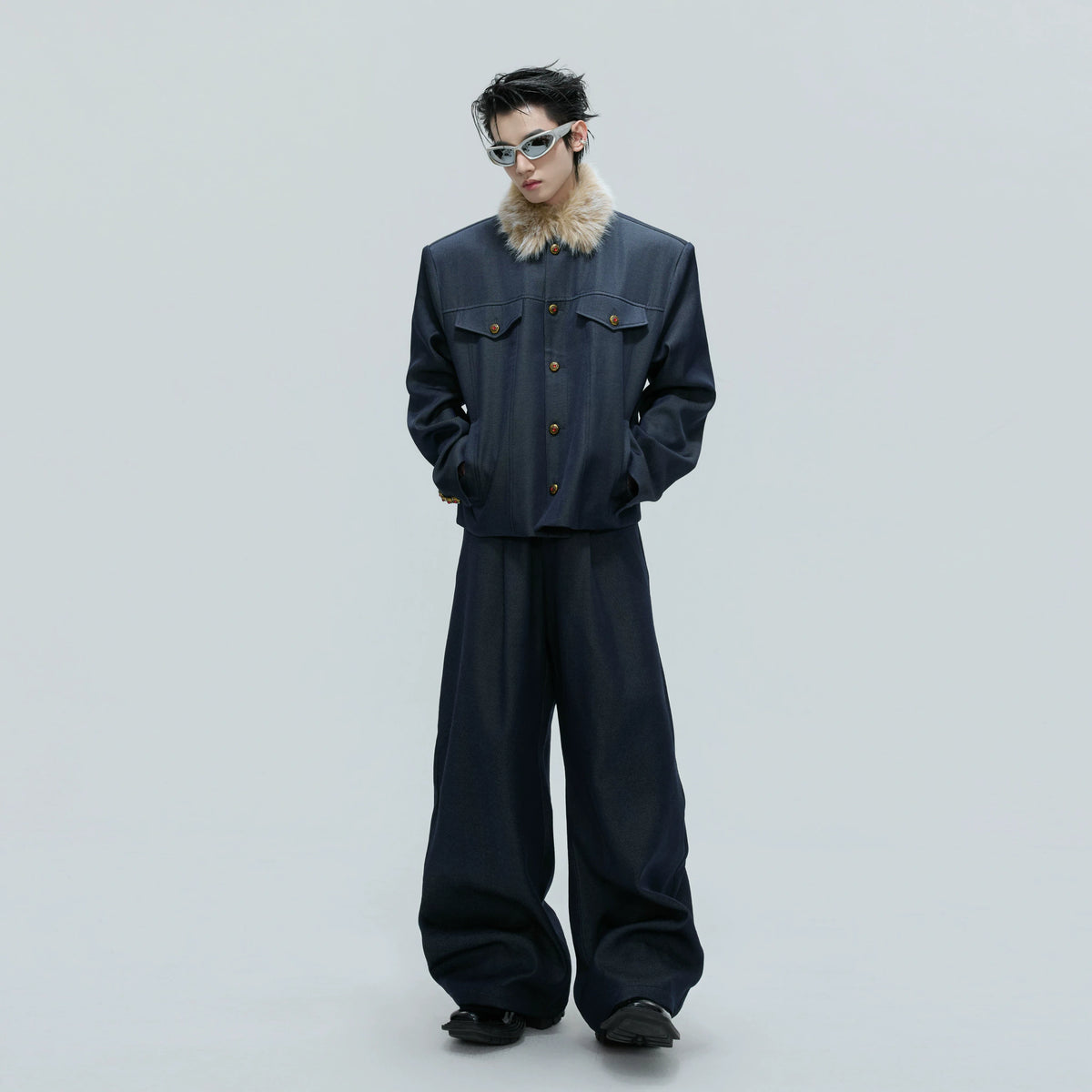 Cropped Stand-Collar Cotton-Wool Jacket Set - main image 3