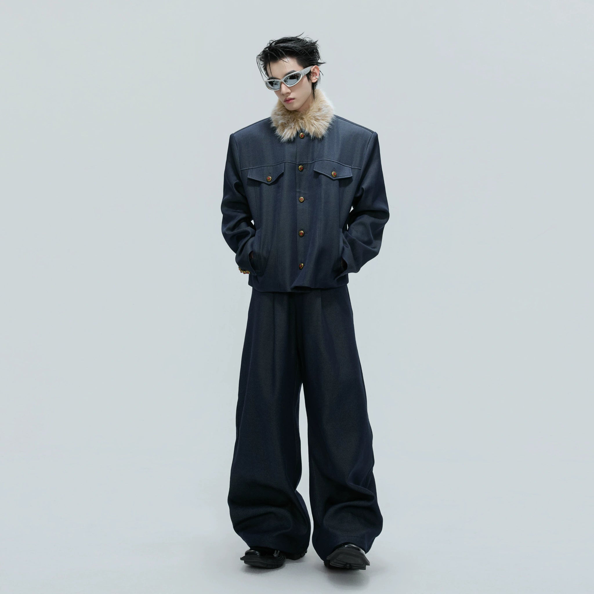 Cropped Stand-Collar Cotton-Wool Jacket Set - main image 3