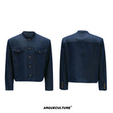 Cropped Stand-Collar Cotton-Wool Jacket Set - Blue Top