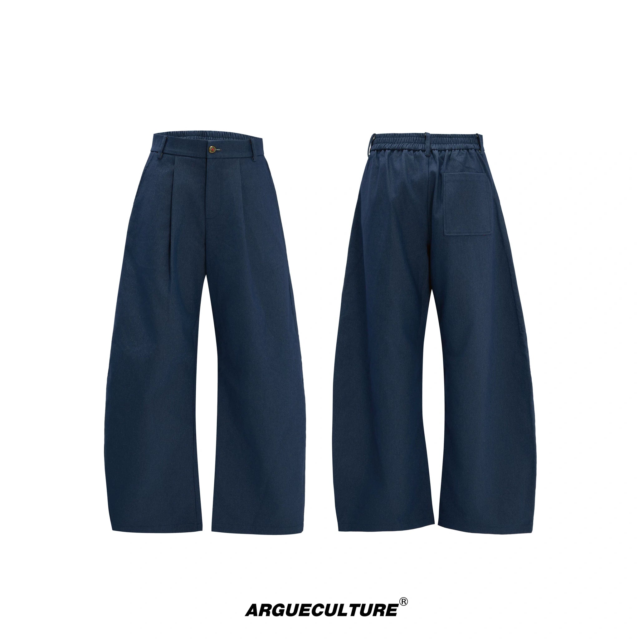 Cropped Stand-Collar Cotton-Wool Jacket Set - Blue Pants