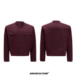Cropped Stand-Collar Cotton-Wool Jacket Set - Red Top
