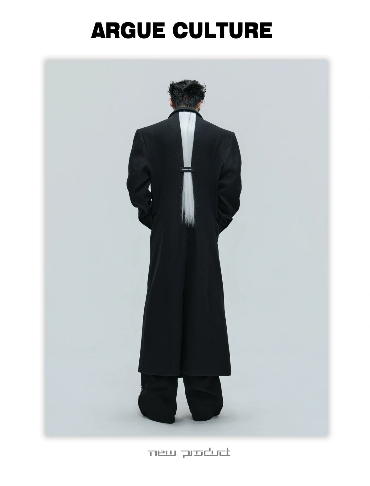 Black Asymmetric Wool-Blend Long Coat | Double-Breasted - description image 3
