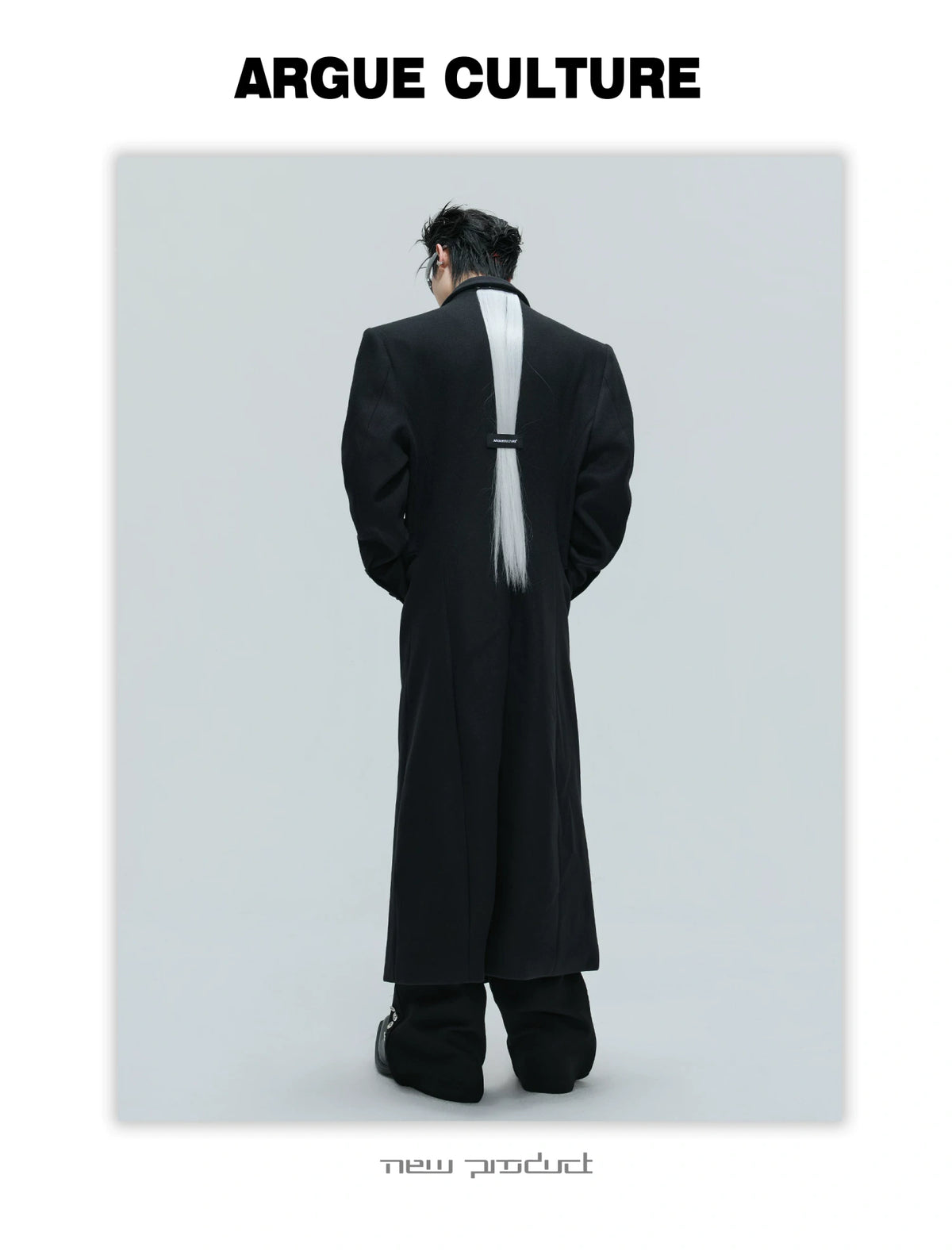 Black Asymmetric Wool-Blend Long Coat | Double-Breasted - description image 4