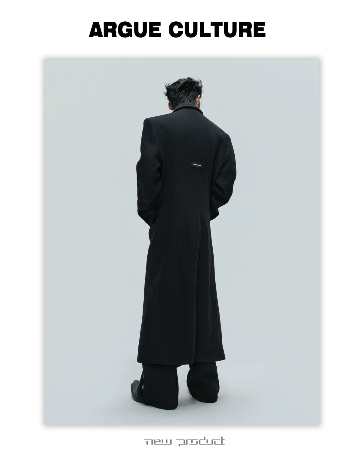 Black Asymmetric Wool-Blend Long Coat | Double-Breasted - description image 6