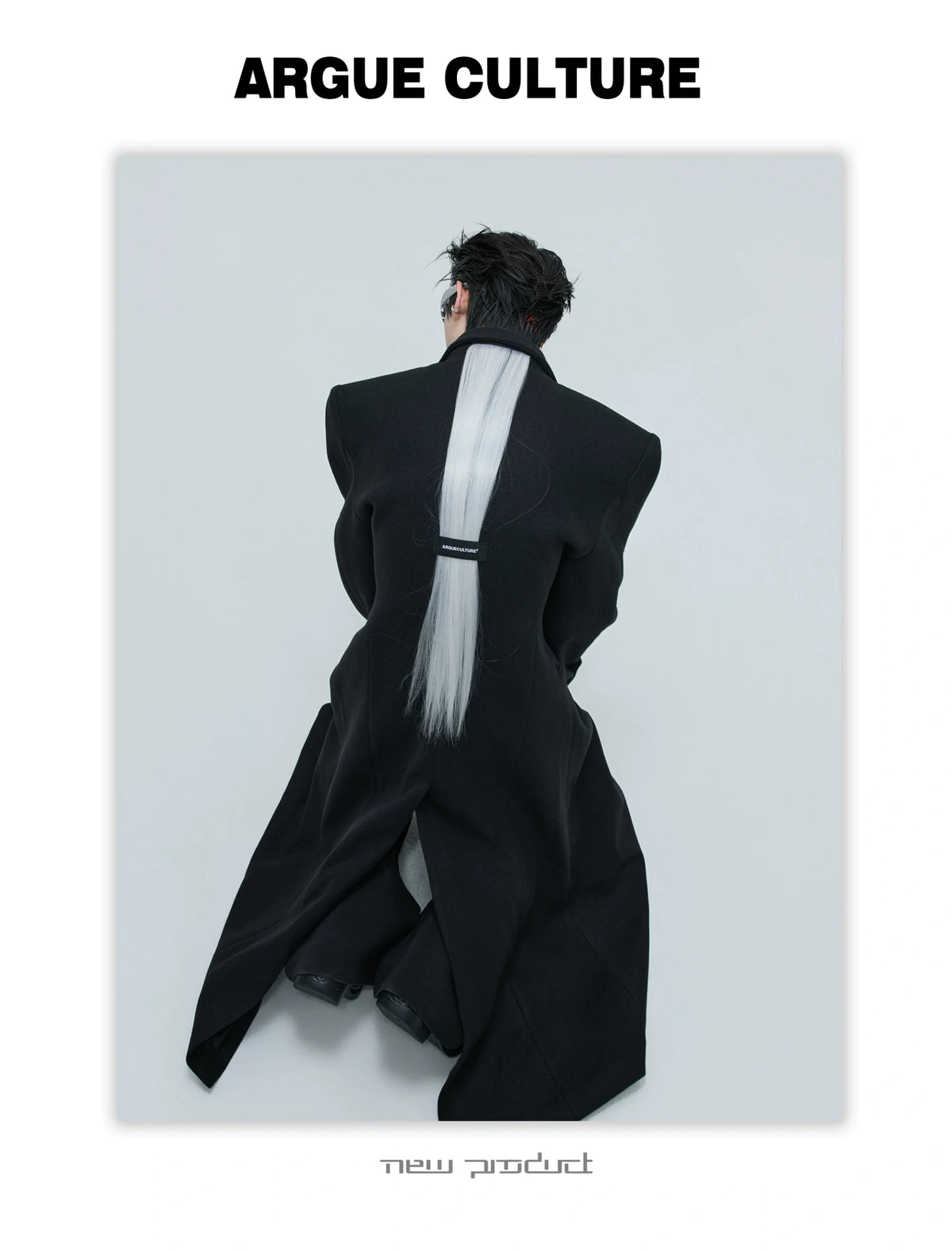 Black Asymmetric Wool-Blend Long Coat | Double-Breasted - description image 8