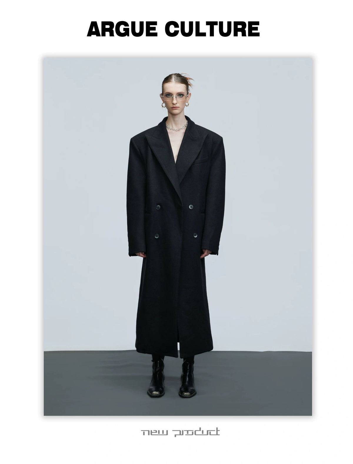 Black Asymmetric Wool-Blend Long Coat | Double-Breasted - description image 10