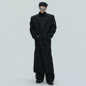 Black Asymmetric Wool-Blend Long Coat | Double-Breasted - main image 1