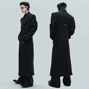 Black Asymmetric Wool-Blend Long Coat | Double-Breasted - main image 3