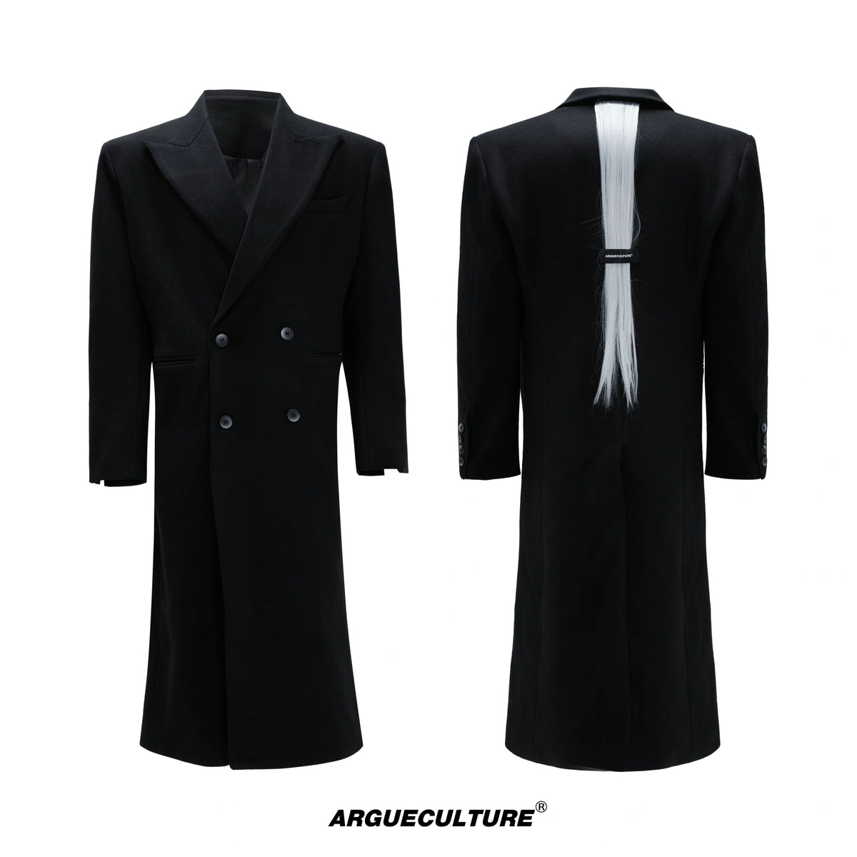 Black Asymmetric Wool-Blend Long Coat | Double-Breasted - Black Top