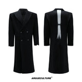Black Asymmetric Wool-Blend Long Coat | Double-Breasted - Black Top