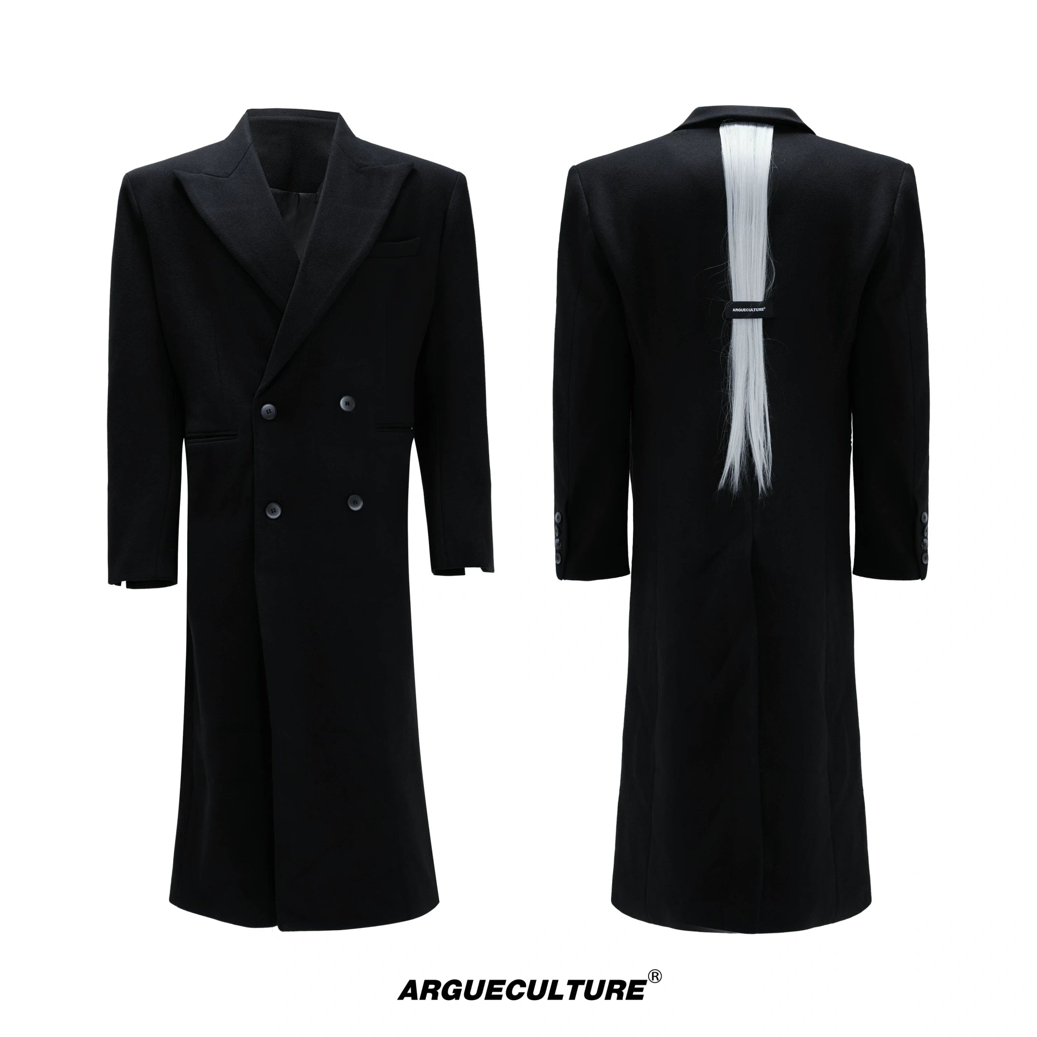 Black Asymmetric Wool-Blend Long Coat | Double-Breasted - Black Top