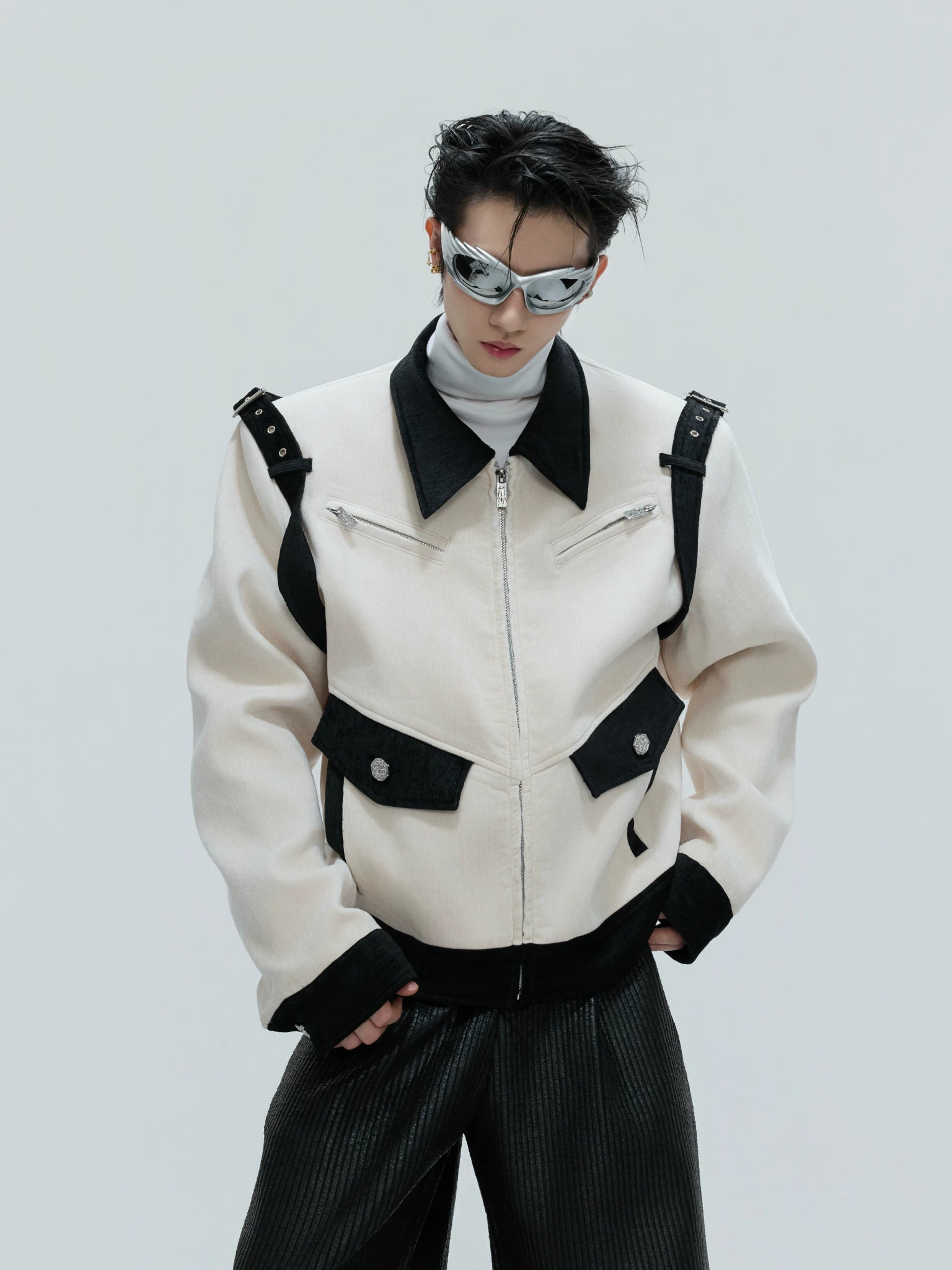 Color-Block Velvet Cropped Jacket | Unisex Streetwear - main image 2