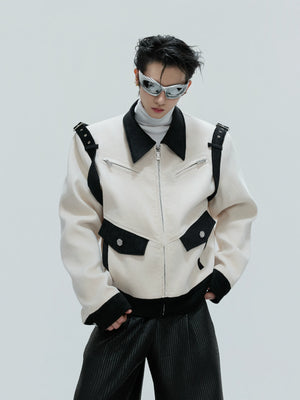 Color-Block Velvet Cropped Jacket | Unisex Streetwear - main image 2