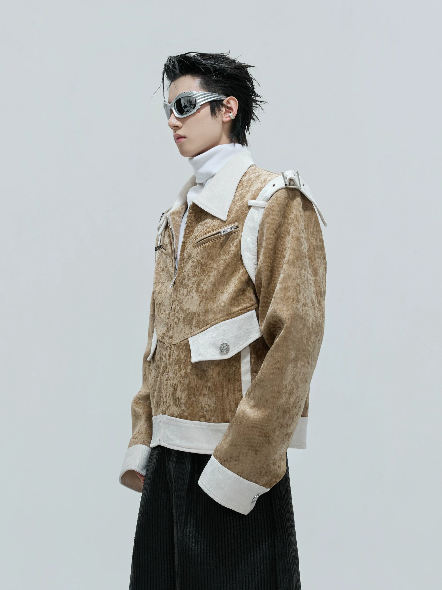 Color-Block Velvet Cropped Jacket | Unisex Streetwear - main image 3