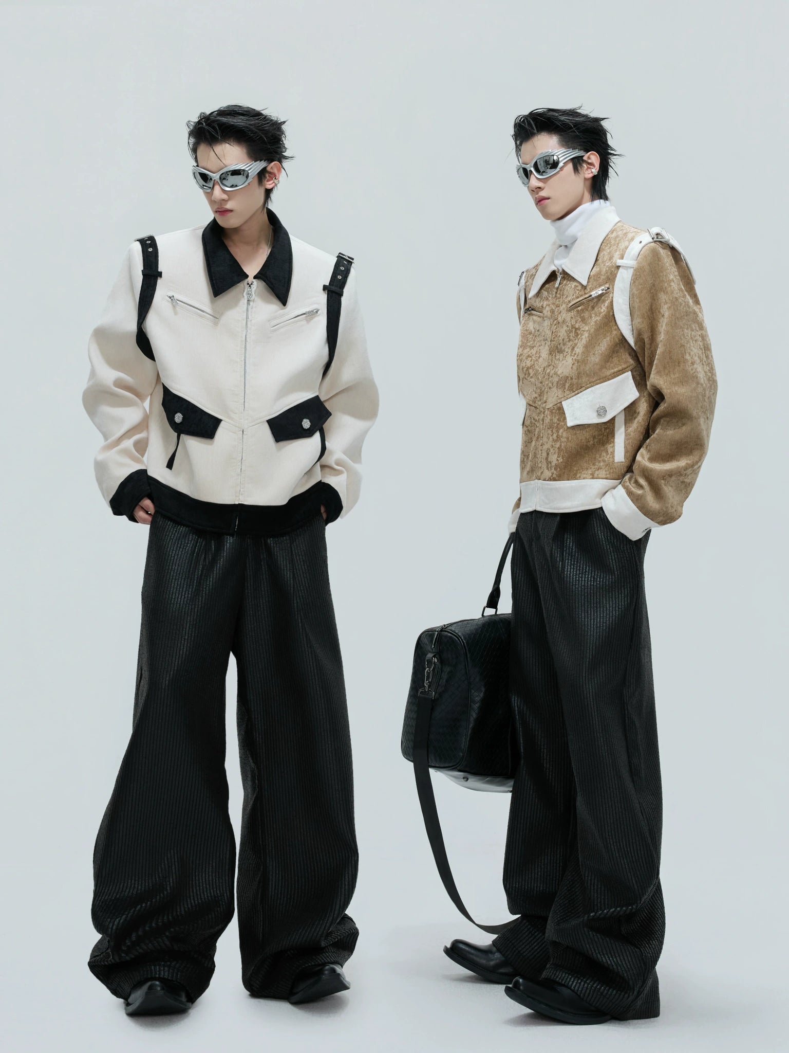 Color-Block Velvet Cropped Jacket | Unisex Streetwear - main image 5