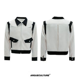 Color-Block Velvet Cropped Jacket | Unisex Streetwear - Black White Top