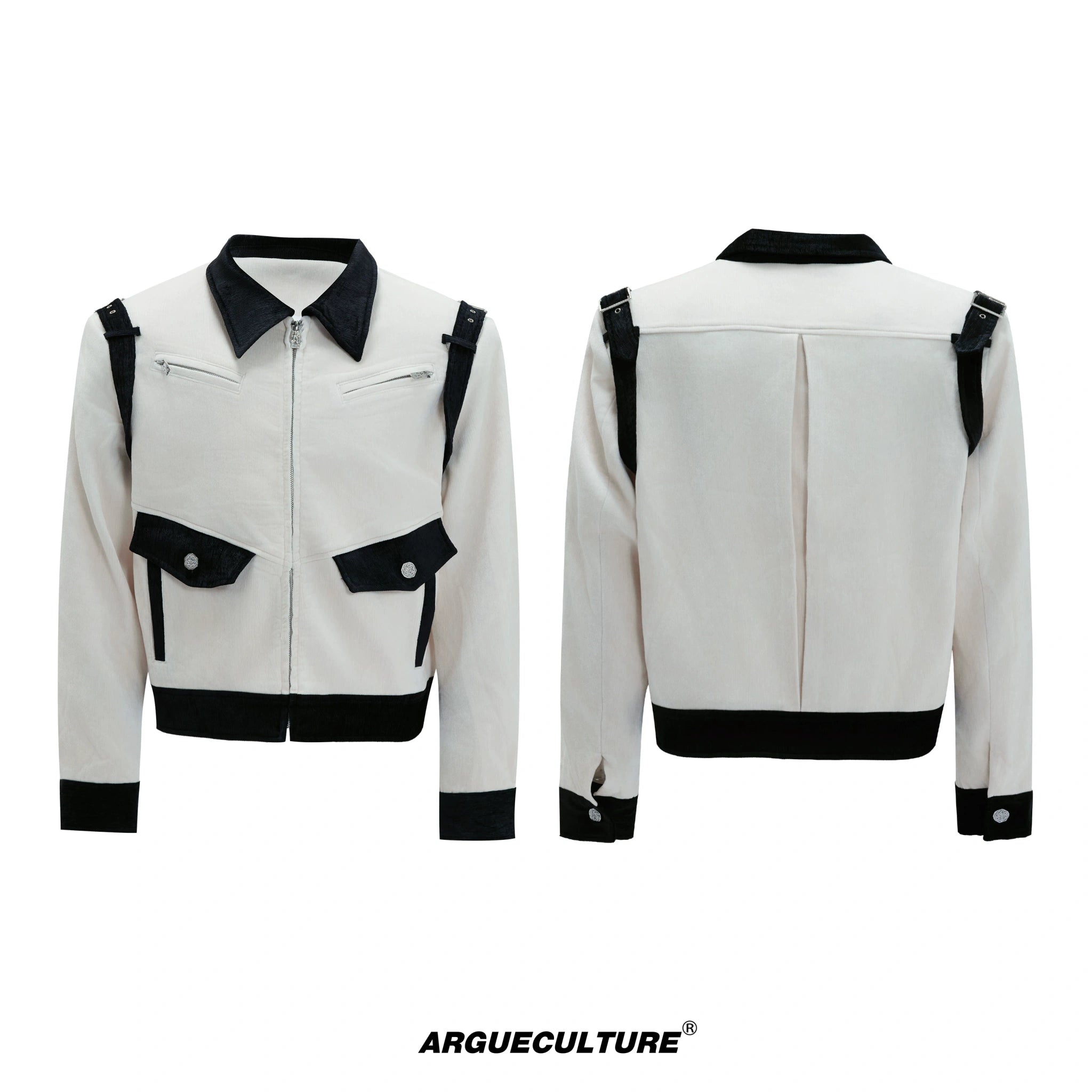 Color-Block Velvet Cropped Jacket | Unisex Streetwear - Black White Top