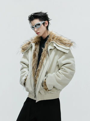 Washed White Fleece-Lined High-Collar Jacket - main image 1