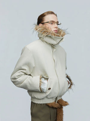 Washed White Fleece-Lined High-Collar Jacket - main image 2