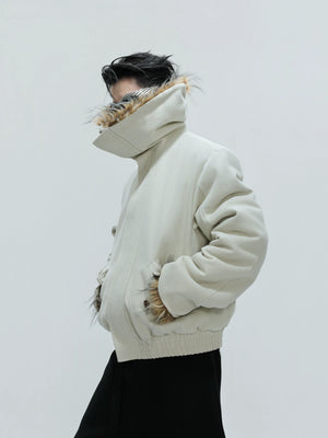 Washed White Fleece-Lined High-Collar Jacket - main image 3