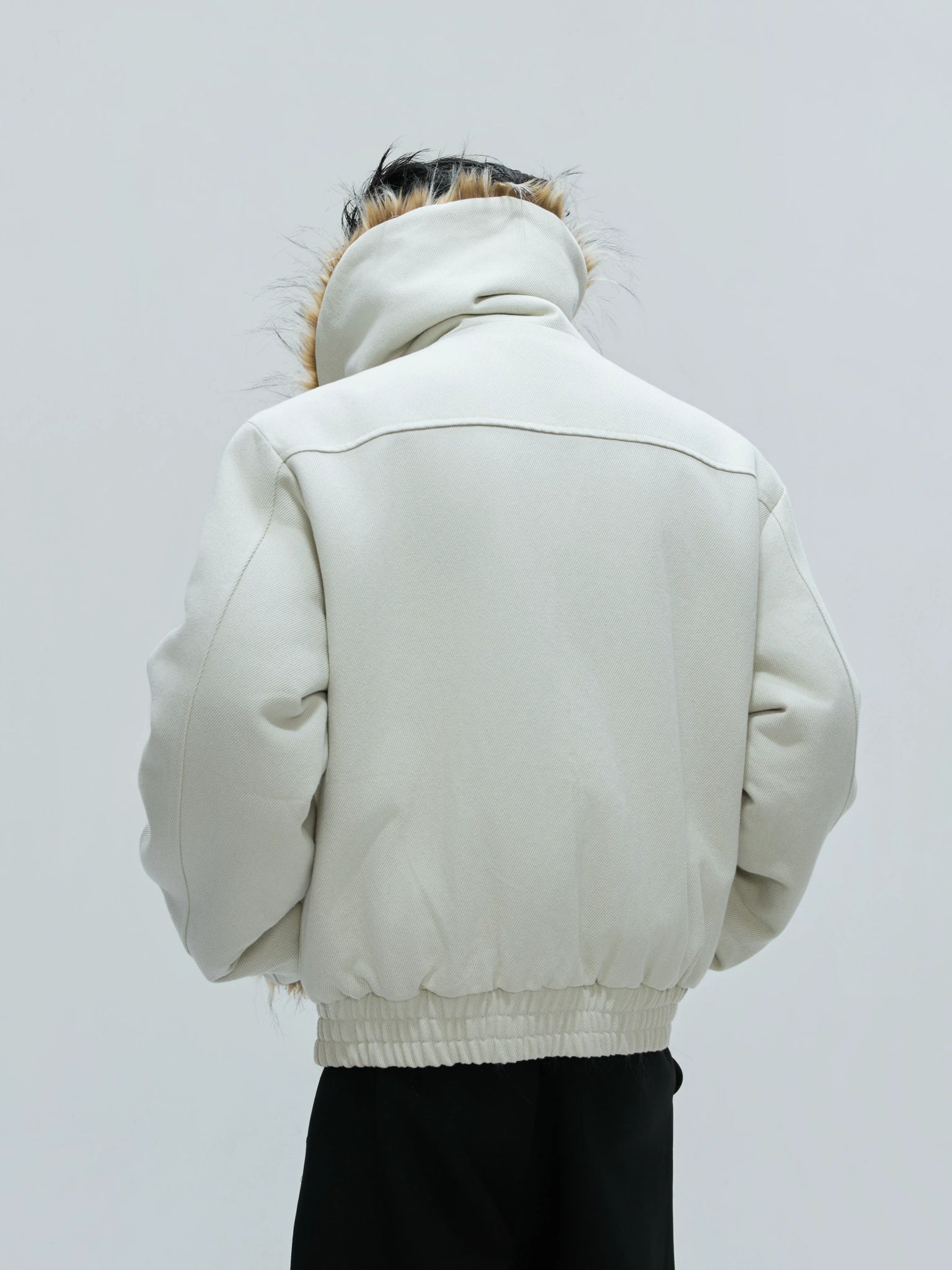 Washed White Fleece-Lined High-Collar Jacket - main image 5