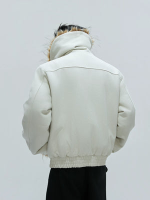 Washed White Fleece-Lined High-Collar Jacket - main image 5