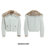 Washed White Fleece-Lined High-Collar Jacket - Off-White Top