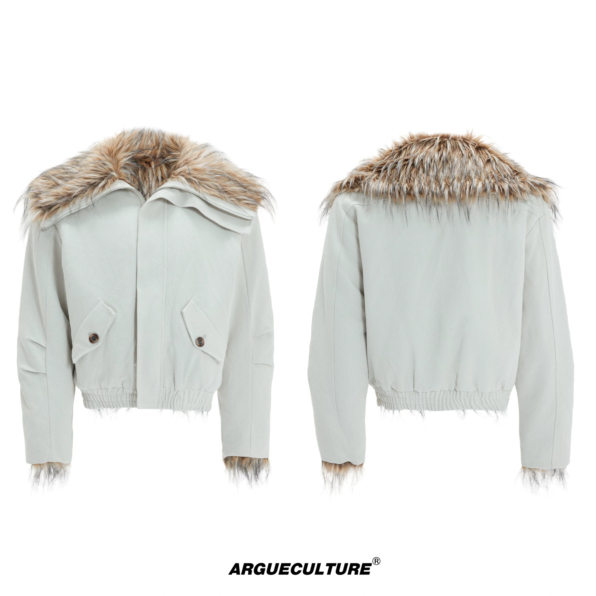 Washed White Fleece-Lined High-Collar Jacket - Off-White Top