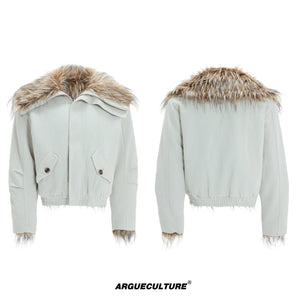 Washed White Fleece-Lined High-Collar Jacket - Off-White Top