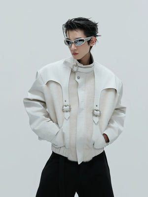 Fleece-Lined PU Faux Leather Zip Jacket With Fur Collar - main image 1