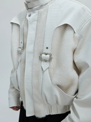 Fleece-Lined PU Faux Leather Zip Jacket With Fur Collar - main image 2