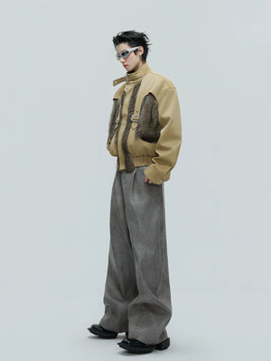Fleece-Lined PU Faux Leather Zip Jacket With Fur Collar - main image 4