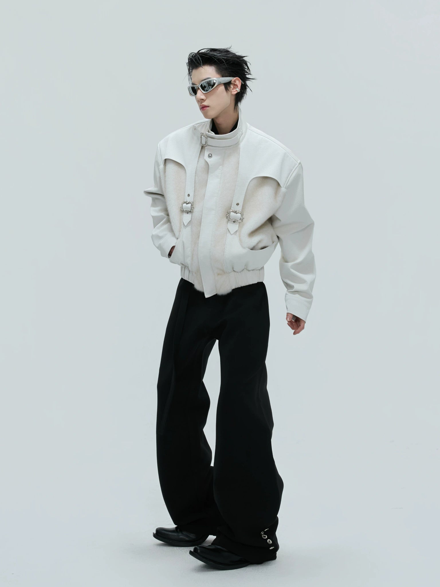 Fleece-Lined PU Faux Leather Zip Jacket With Fur Collar - main image 5