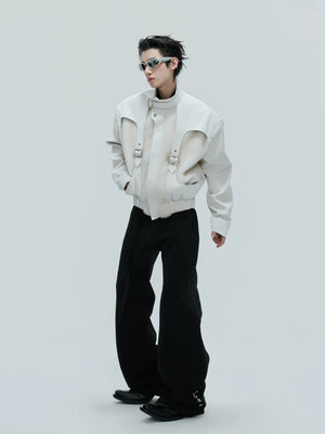 Fleece-Lined PU Faux Leather Zip Jacket With Fur Collar - main image 5