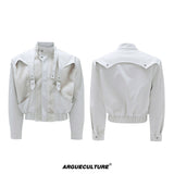 Fleece-Lined PU Faux Leather Zip Jacket With Fur Collar - White