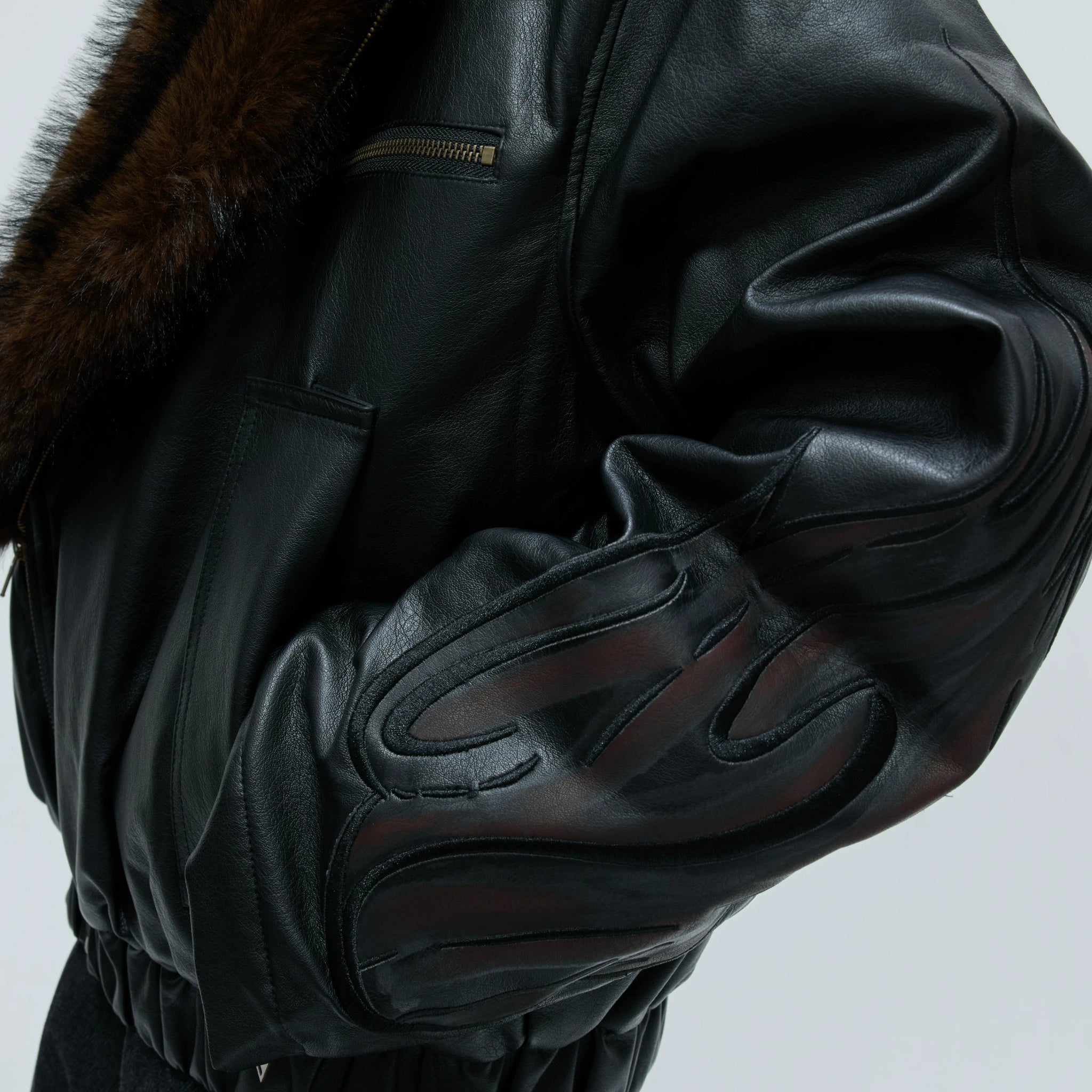 Asymmetric Leather Padded Jacket with Detachable Collar - main image 2