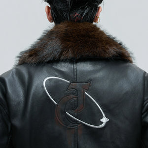 Asymmetric Leather Padded Jacket with Detachable Collar - main image 3
