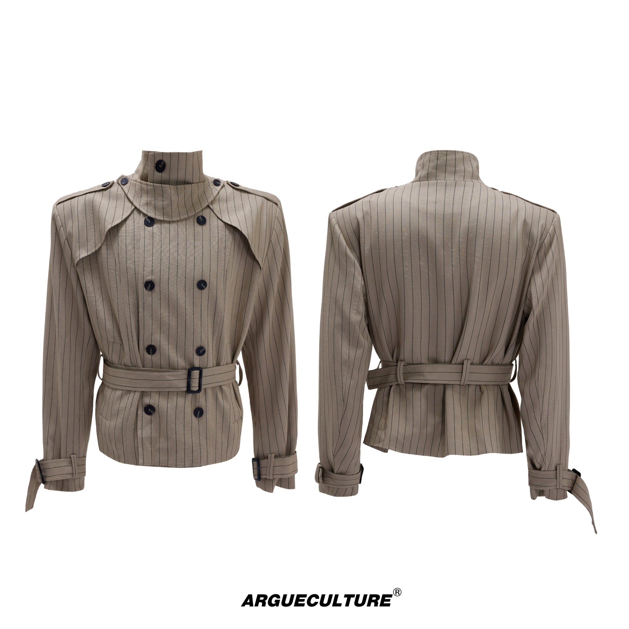 Relaxed Cotton-Linen Suiting Set with Notched Lapels - Khaki Top